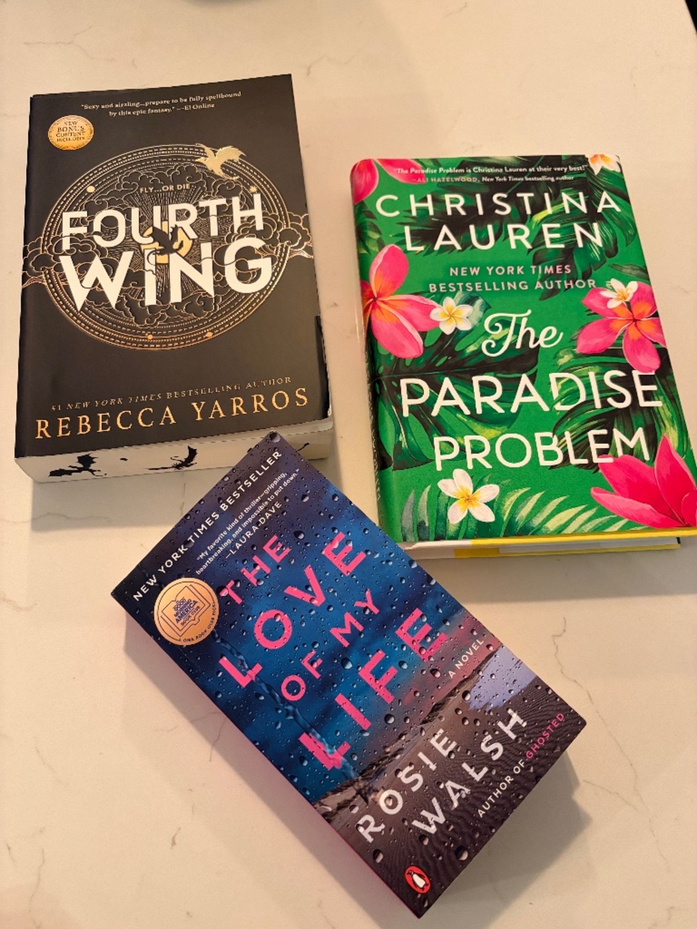 Fourth Wing, Paradise Problem and Love of my Life - books for sale